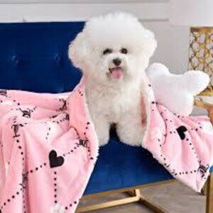 NWT Juicy Couture Pink Plush Sherpa Dog Throw & Pillow